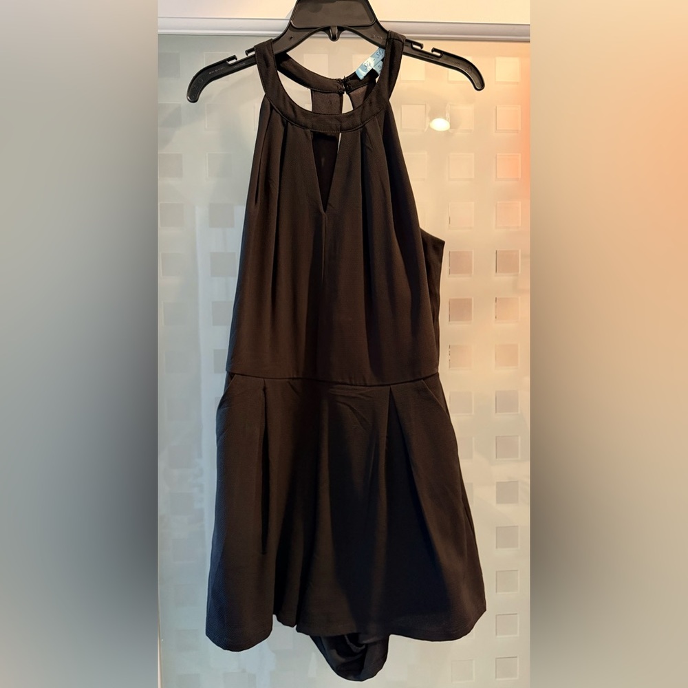 Black lace romper with pockets